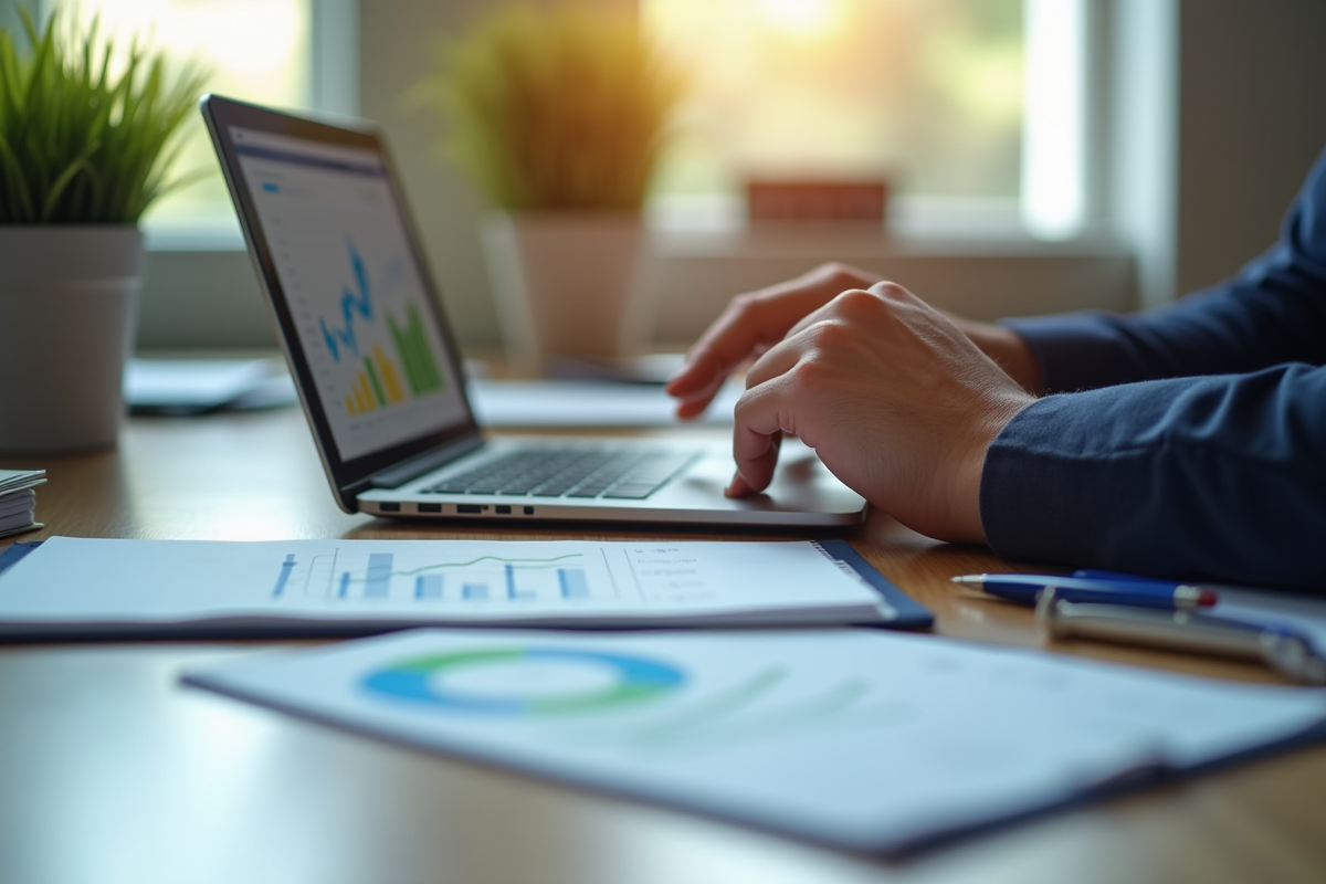 Mains analysant un rapport financier sur une tablette