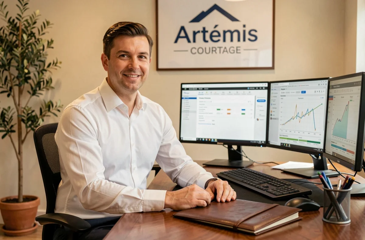 Un courtier d'Artémis Courtage analyse un dossier de financement immobilier dans son agence