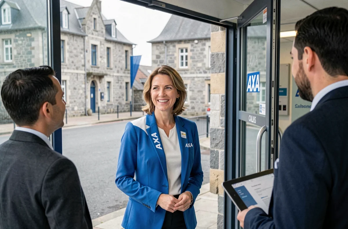 Agente AXA Assurance Ducrocq-Fareneau accueillant des clients dans son agence de Calais