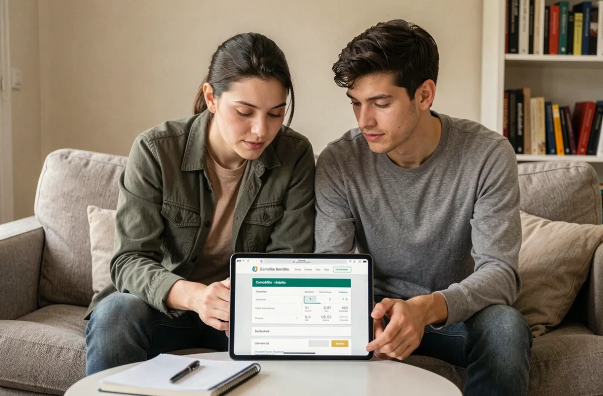 Couple consultant le simulateur de prime d'activité sur une tablette à domicile