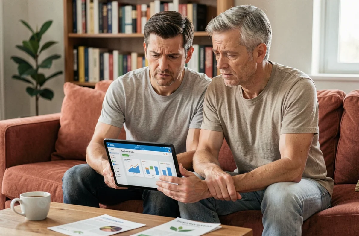 Couple consultant une application financière sur tablette pour ajuster leur épargne au nouveau taux du livret A 2026