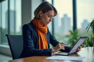 Femme d'affaires analysant des graphiques boursiers sur tablette