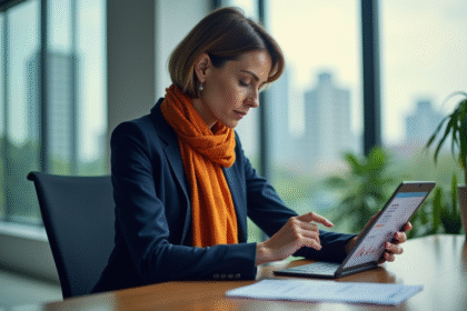 Femme d'affaires analysant des graphiques boursiers sur tablette