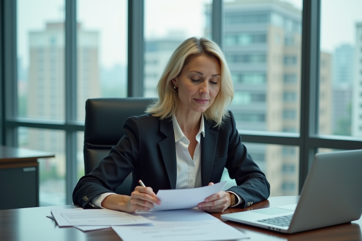 Femme d'affaires concentrée dans un bureau moderne