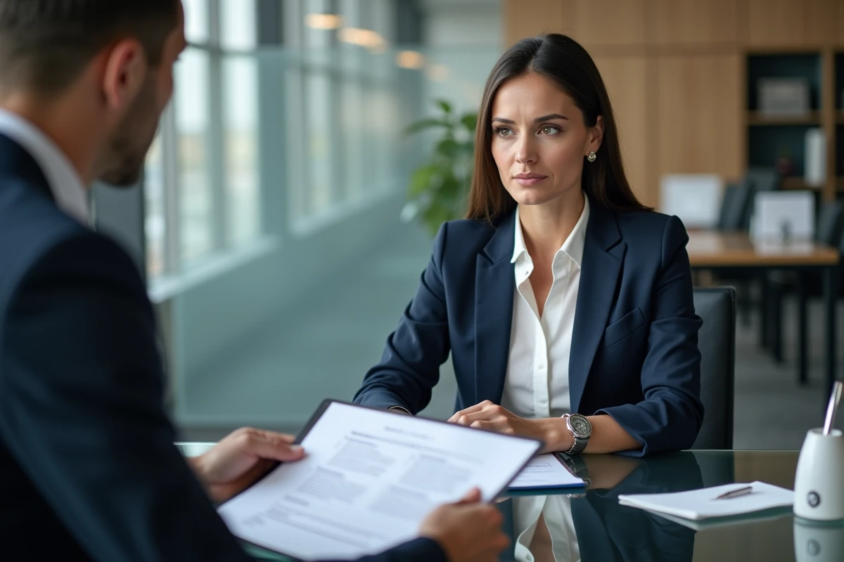 Femme en réunion avec un conseiller bancaire pour un crédit malgré un endettement élevé