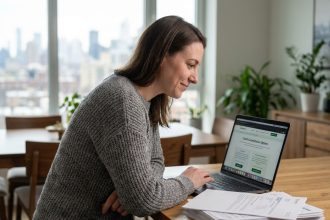 Femme concentrée à la maison pour la consolidation de crédit