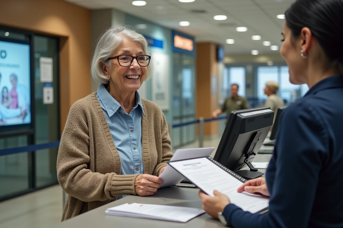 Femme senior parle avec un conseiller bancaire en agence