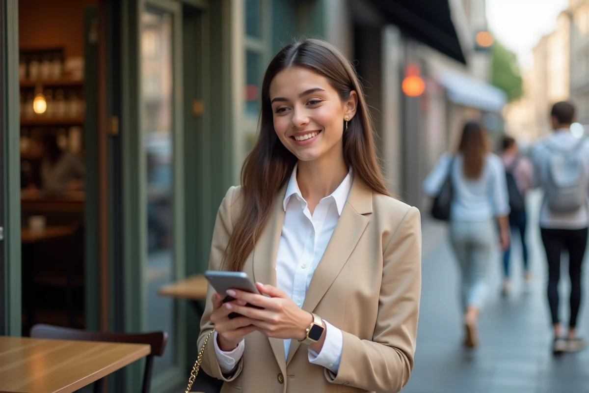 Jeune femme utilisant son smartphone en extérieur