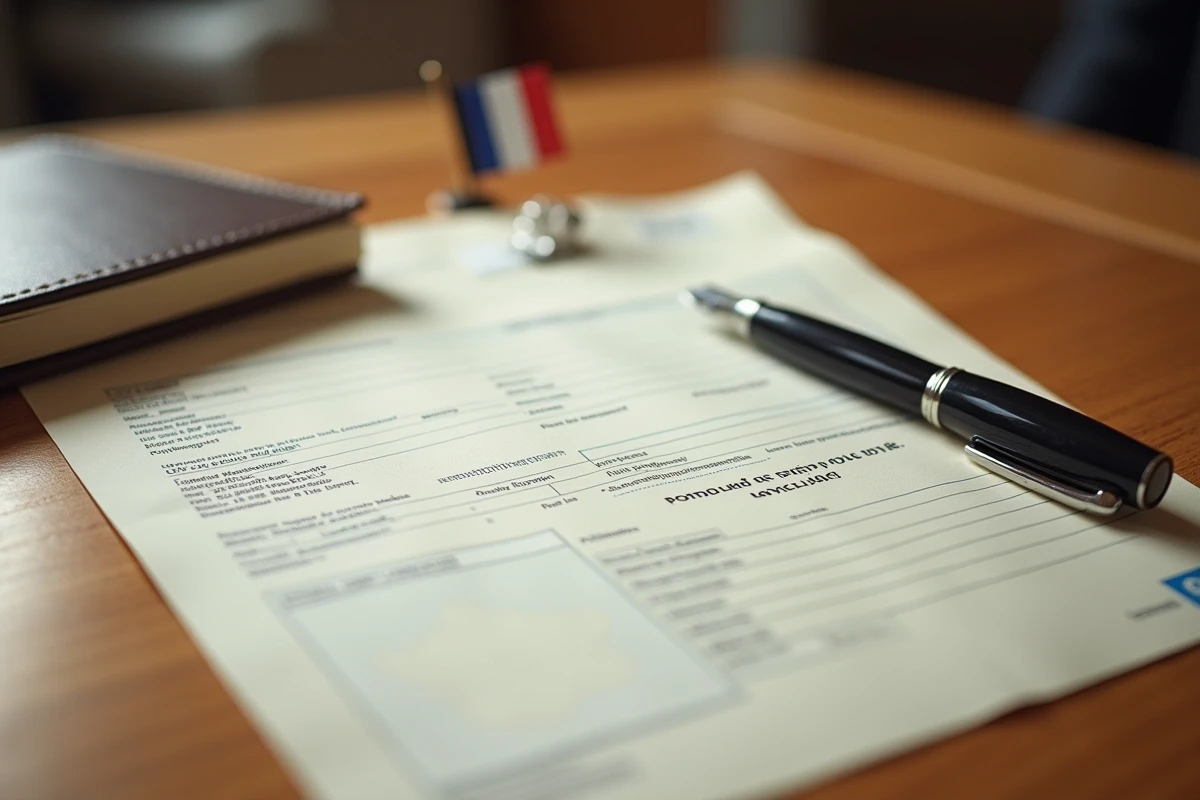 Fiche de paie officielle française sur un bureau avec stylo et agenda, illustrant la rémunération d'un élu municipal comme le maire de Paris
