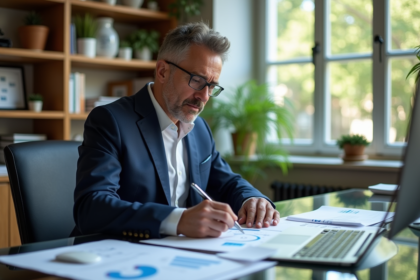 Homme d'affaires en costume dans un bureau lumineux