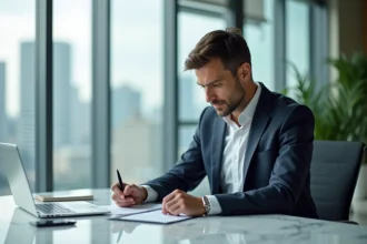 Homme en costume élégant dans un bureau moderne