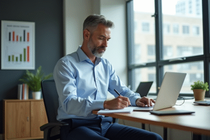 Homme d'affaires en analyse financière dans son bureau