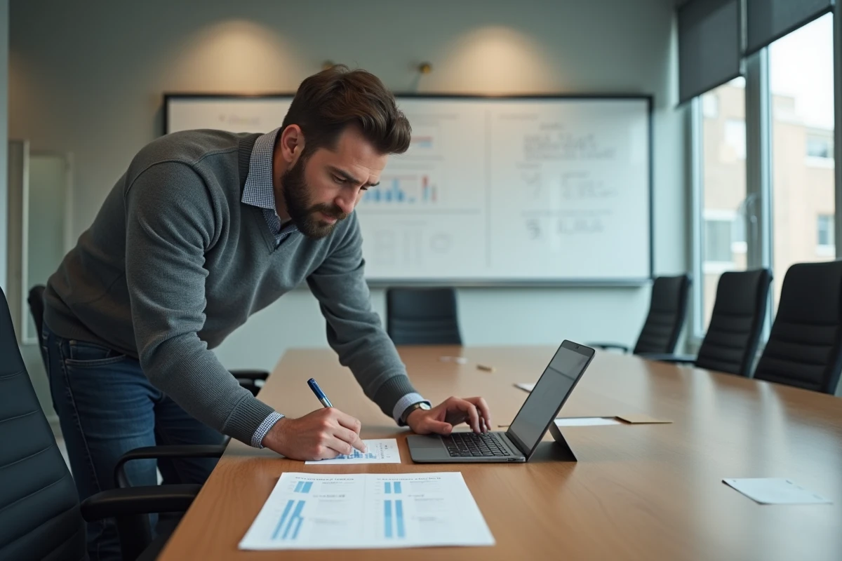 Homme en tenue décontractée travaillant sur une checklist lors d