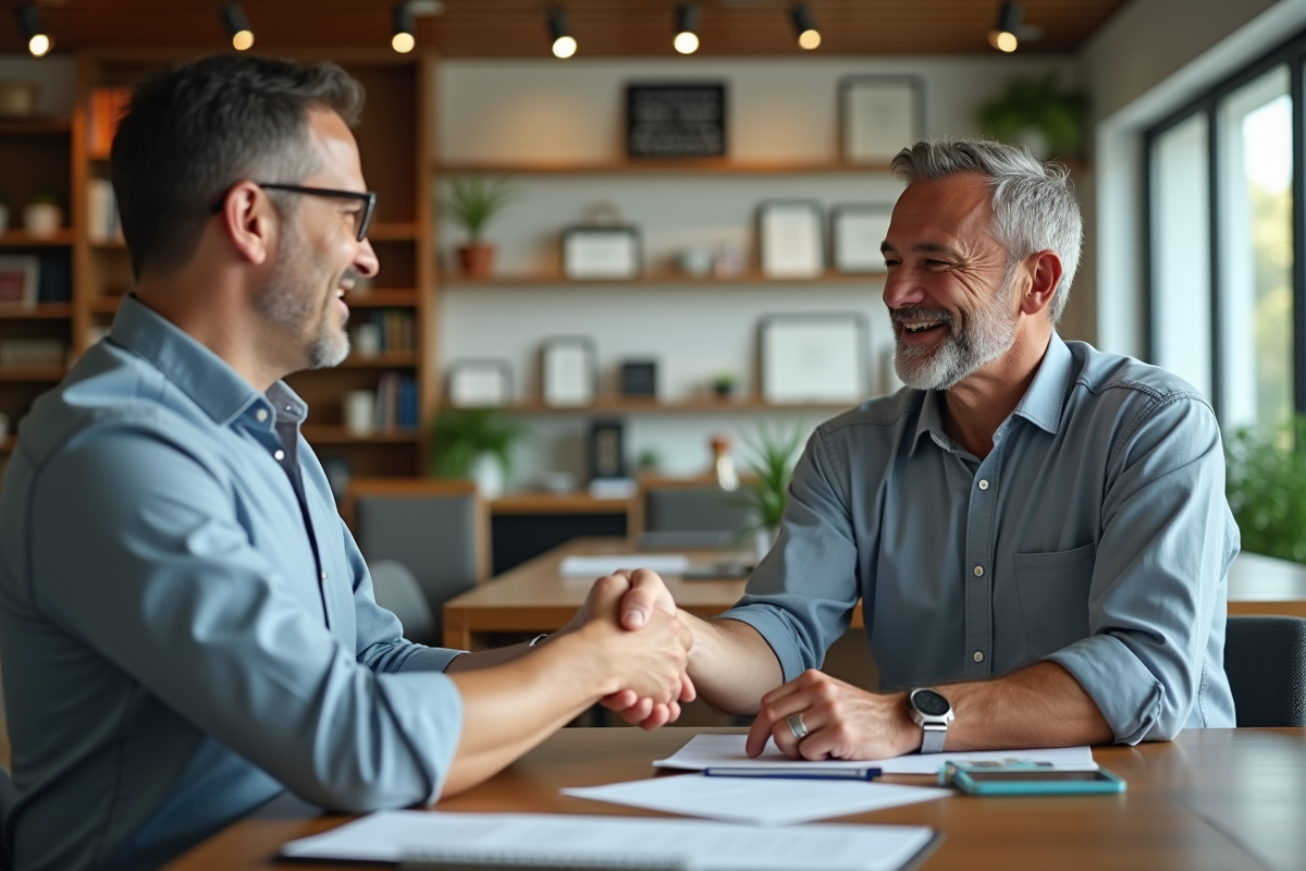 Homme et conseiller bancaire se serrant la main