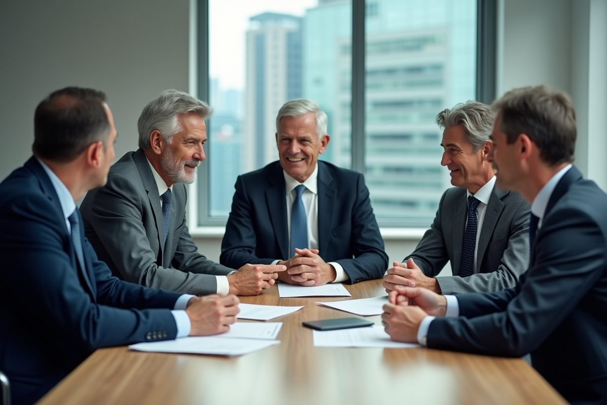 Groupe de professionnels discutant autour d