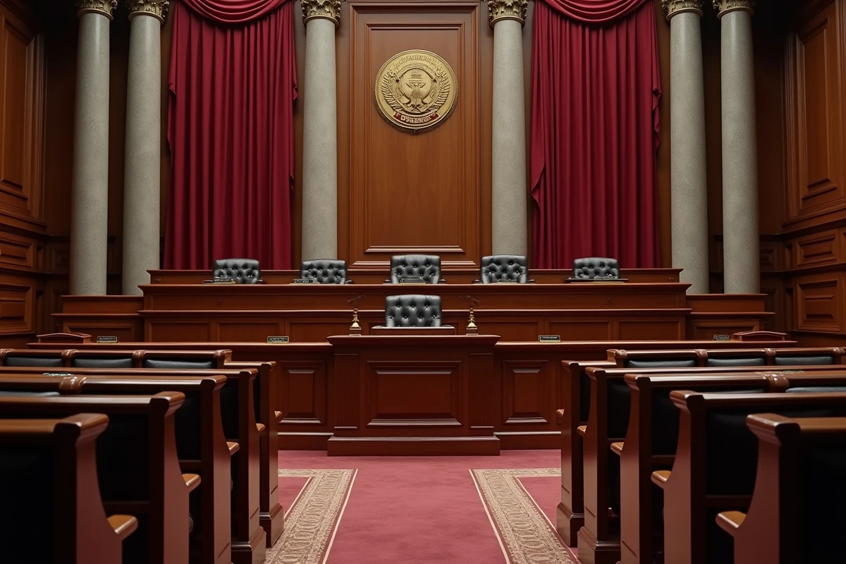 Salle du conseil municipal de Paris vide avec podium officiel symbolisant le pouvoir exécutif et le salaire des élus locaux