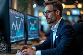 Trader financier à Paris en début de journée